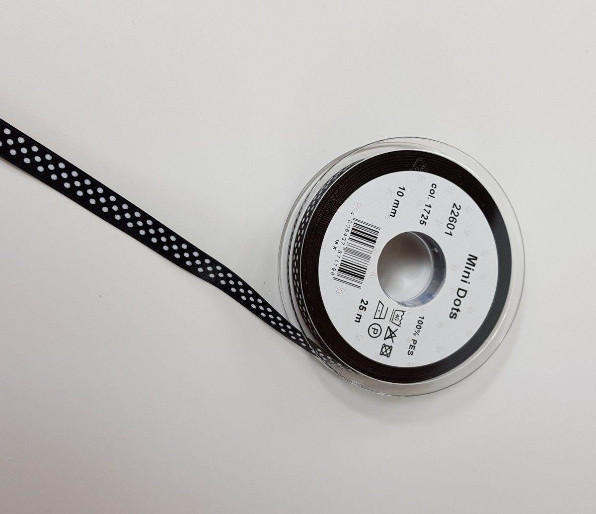 Satinband Mini Dots; 100% PES Farbe 1725 noir weiss gepunktet