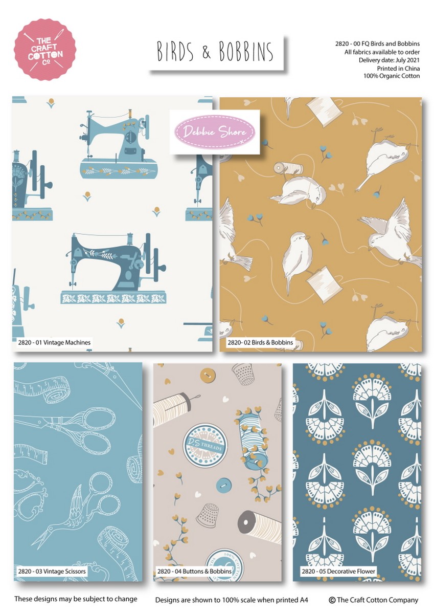 Fat Quarter Stoffpaket Birds & Bobbins by Debbie Shore 100% CO, 5 Stücke á  45 x 55 cm (18 x 22 inch)