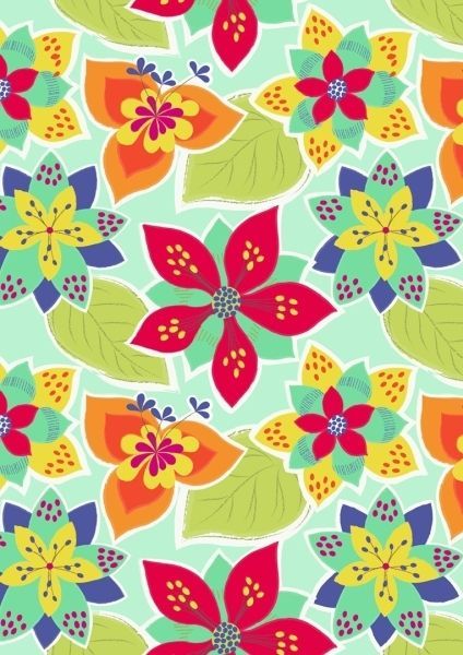 Baumwollwebware Dulce Brasil! Multi Tropical Flowers Ice Green