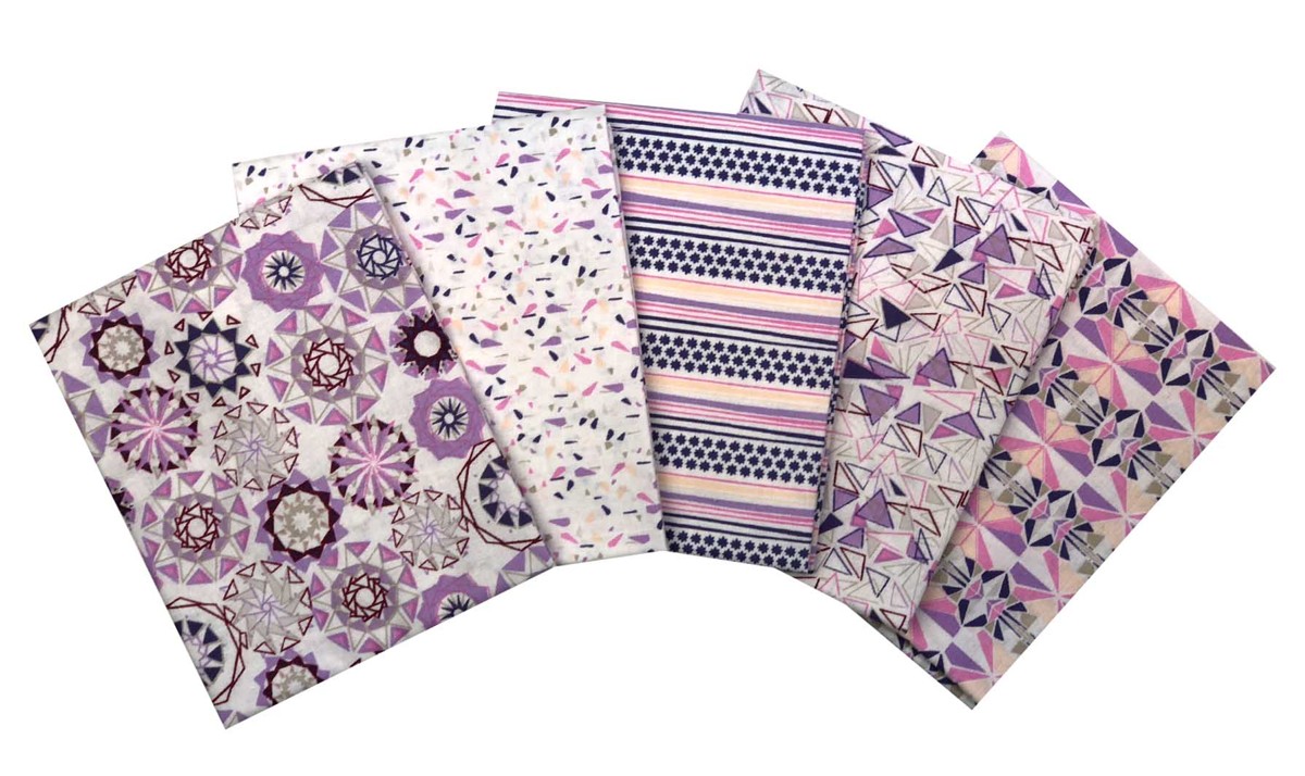 Fat Quarter Stoffpaket Star Facet  violett/pink 100% CO, 5 Stücke á  45 x 55 cm (18 x 22 inch)