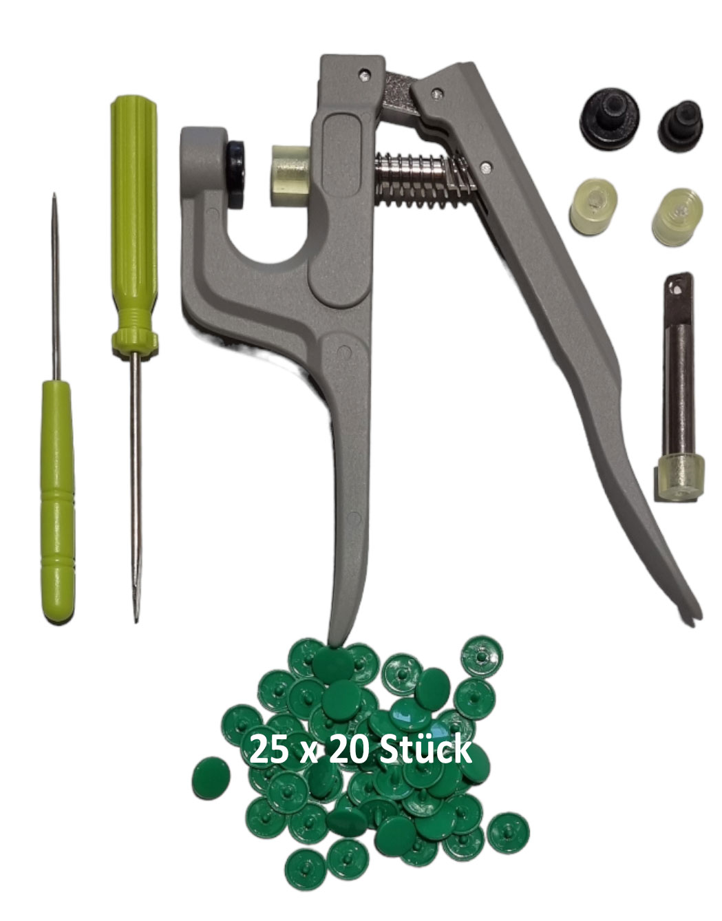 Set Snaps Zange + Snaps Bundle 500 Knöpfe in 20 Farben