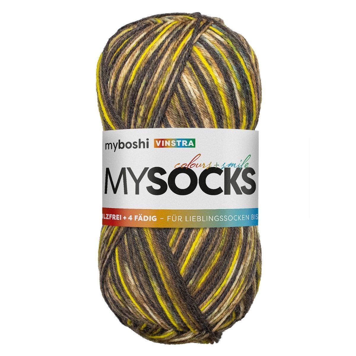 myboshi mysocks, 75% Schurwolle, 25% Polyamid 100g/420m-Lauflänge, 4-fädig