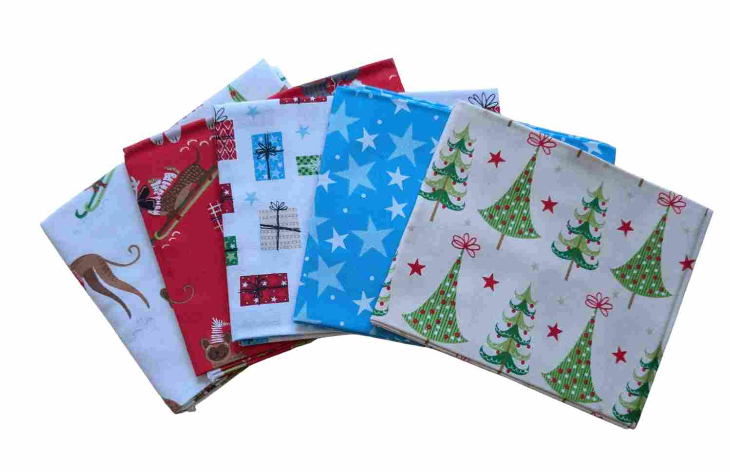 Fat Quarter Stoffpaket Doggie Christmas,100% CO 5 Stücke á  45 x 55 cm (18 x 22 inch)