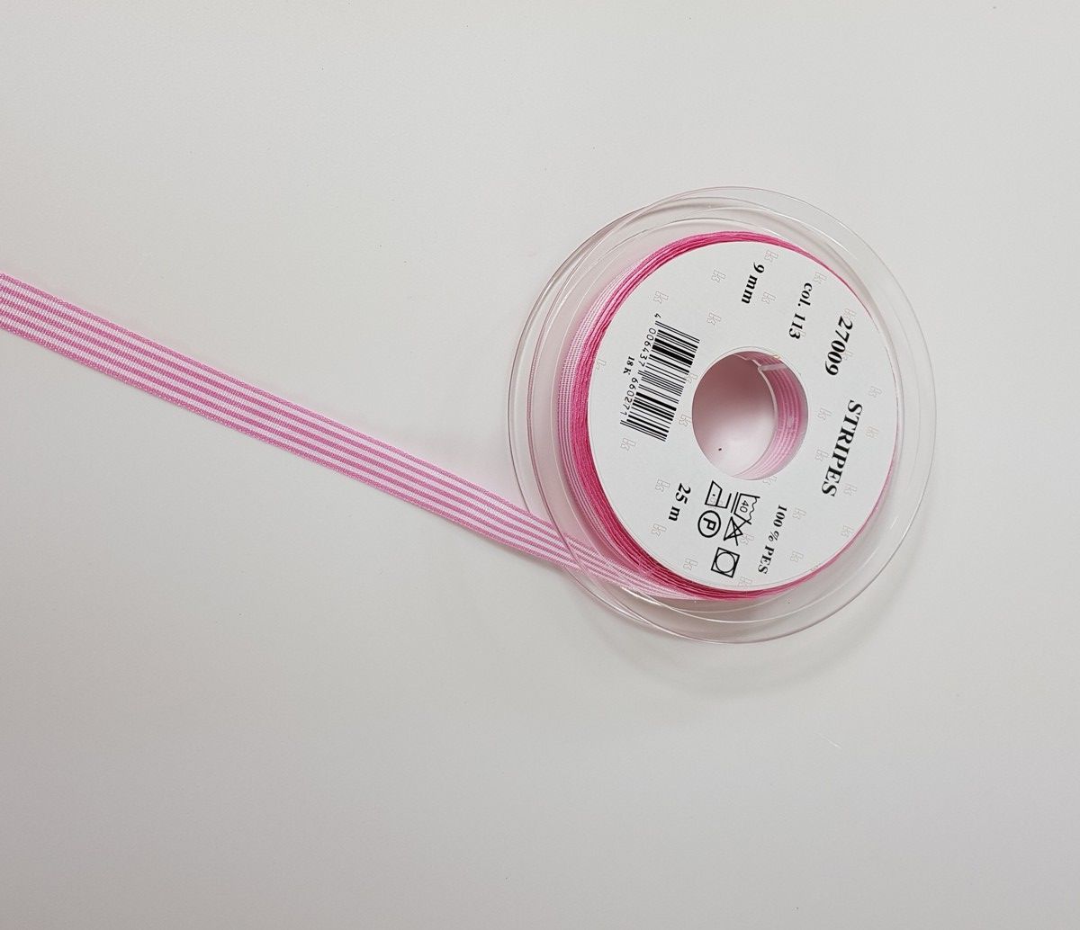 Taftband Stripes; 100% PES Farbe 113 rosa weiss gestreift