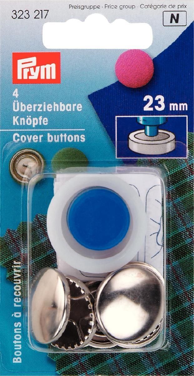 Überziehbare Knöpfe m. Werkzeug MS 23 mm silberfarbig 