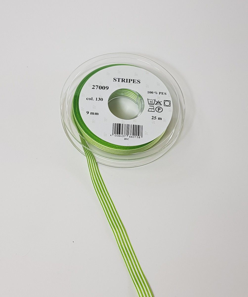 Taftband Stripes; 100% PES Farbe 130 spring green weiss gestreift