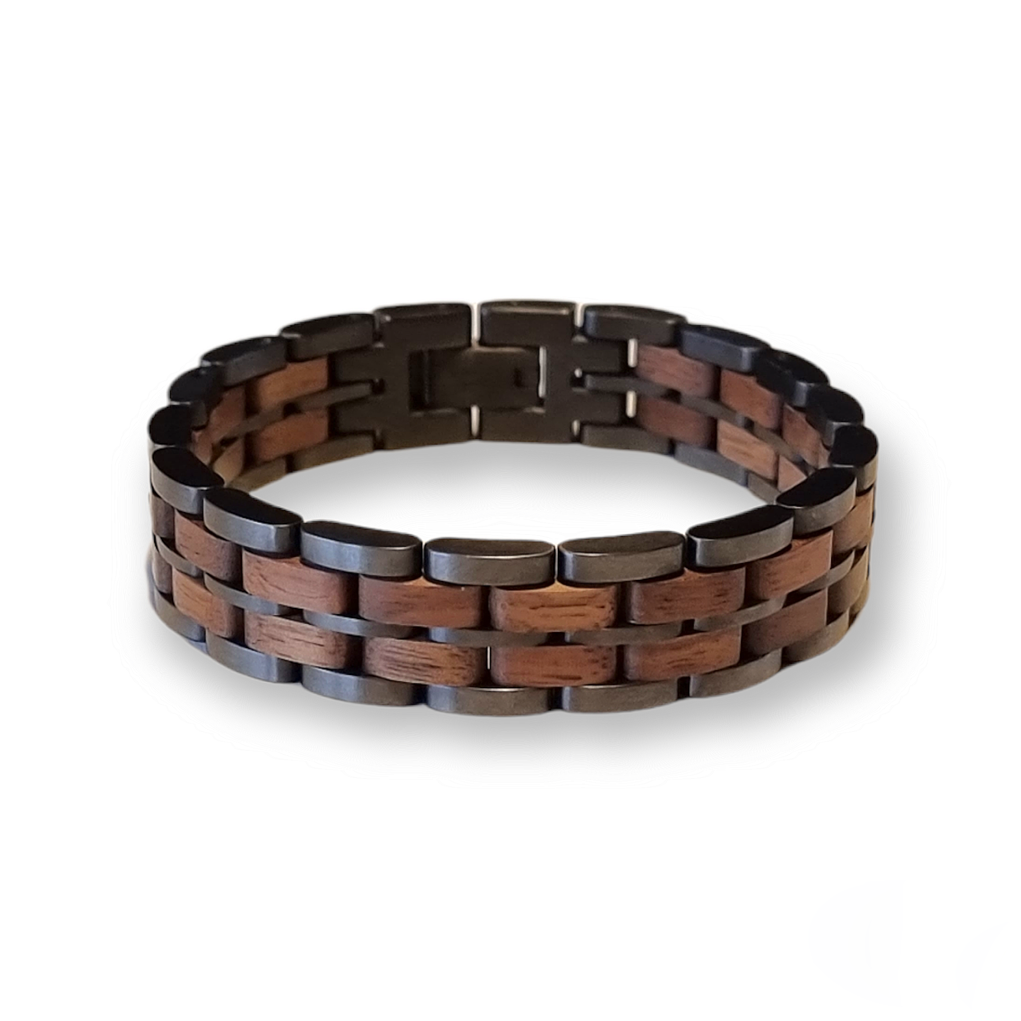 Armband ODIN - Gun Metal Edelstahl und Walnussholz