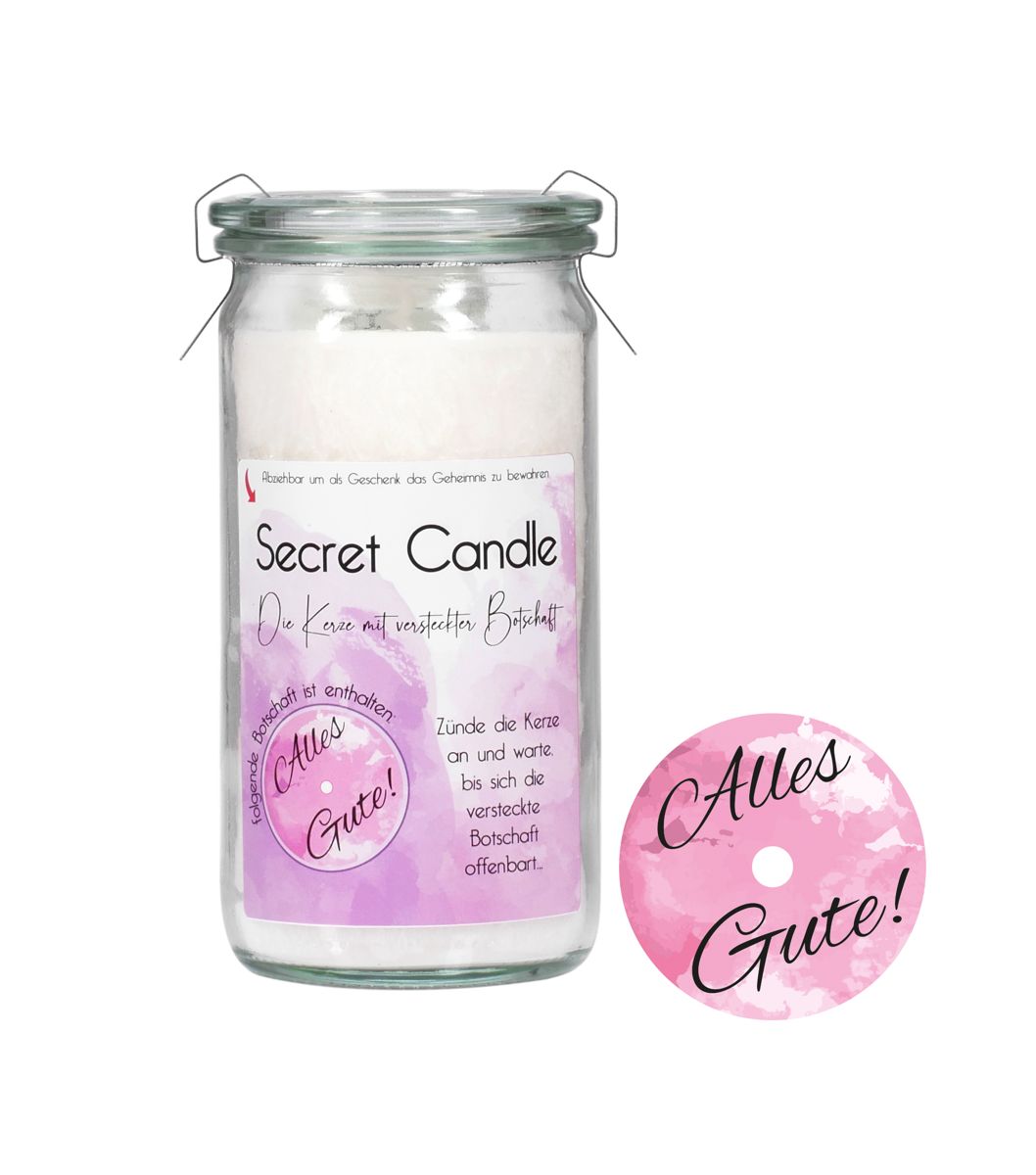 Secret Candle von Candle Factory im Mini-Jumbo Glas  mit geheimer Botschaft
