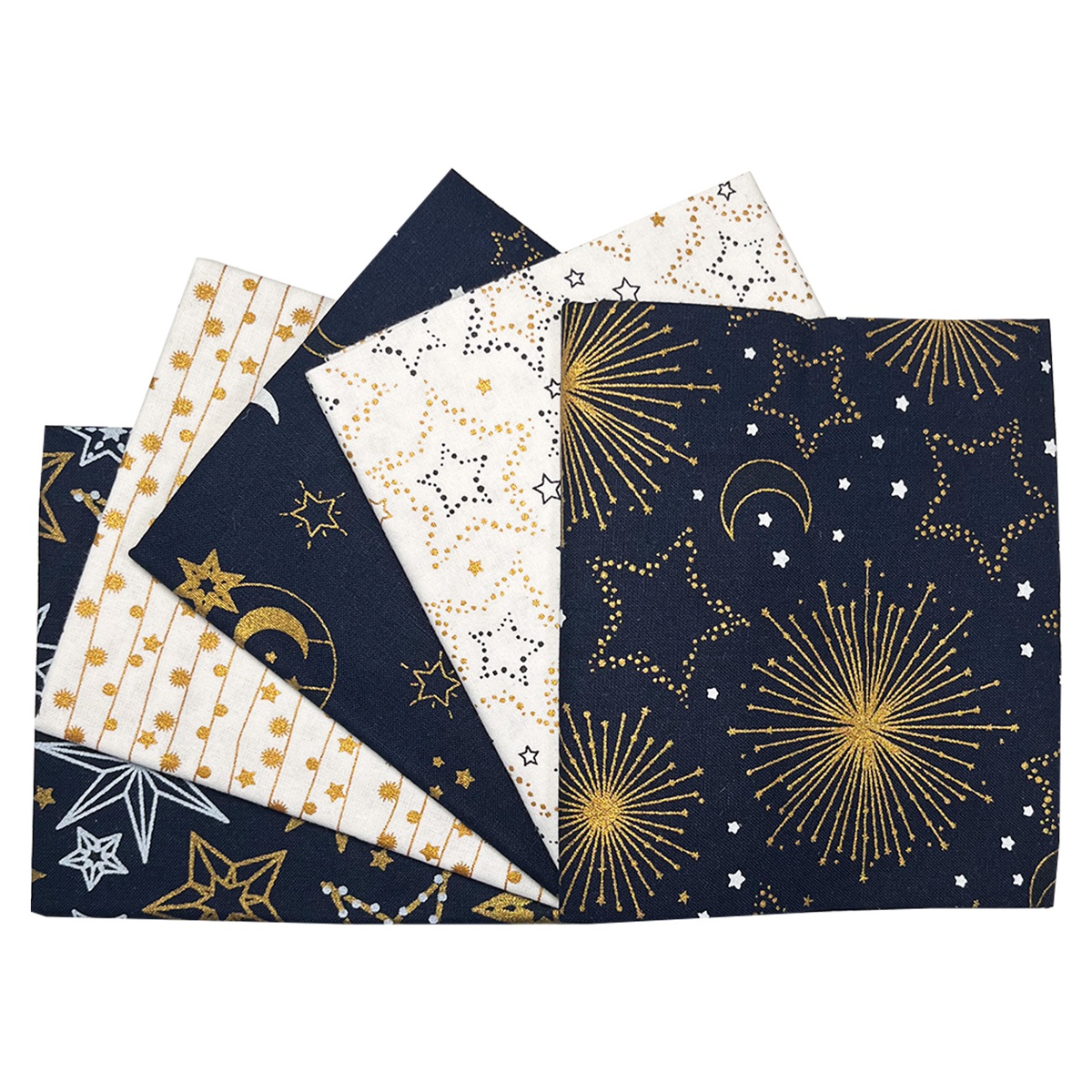 Fat Quarter Stoffpaket Metallic Starry Nights 100% CO 5 Stücke á  45 x 55 cm (18 x 22 inch)