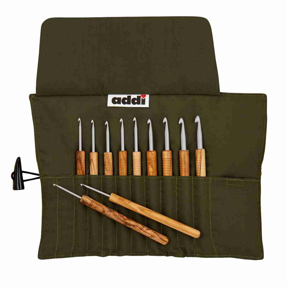 addiWrap Olivenholz-Häkelnadel-Set Stärke 2,0 - 6,0 mm