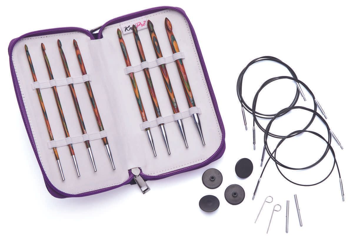 KnitPro Häkelnadel Set Symfonie Holz tunesisch, mit austauschbarem Seil