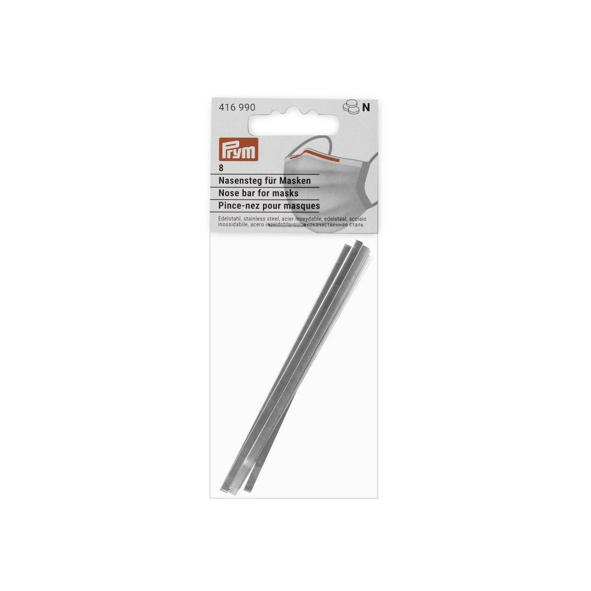 Nasensteg für Masken 3x101mm  silberfarben, eckig geformt, 8 Stück 