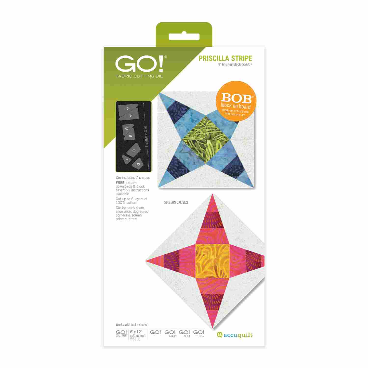 Accuquilt Stanzform Priscilla Stripe 6 inch  (ca. 15,2 cm) - Block on Board