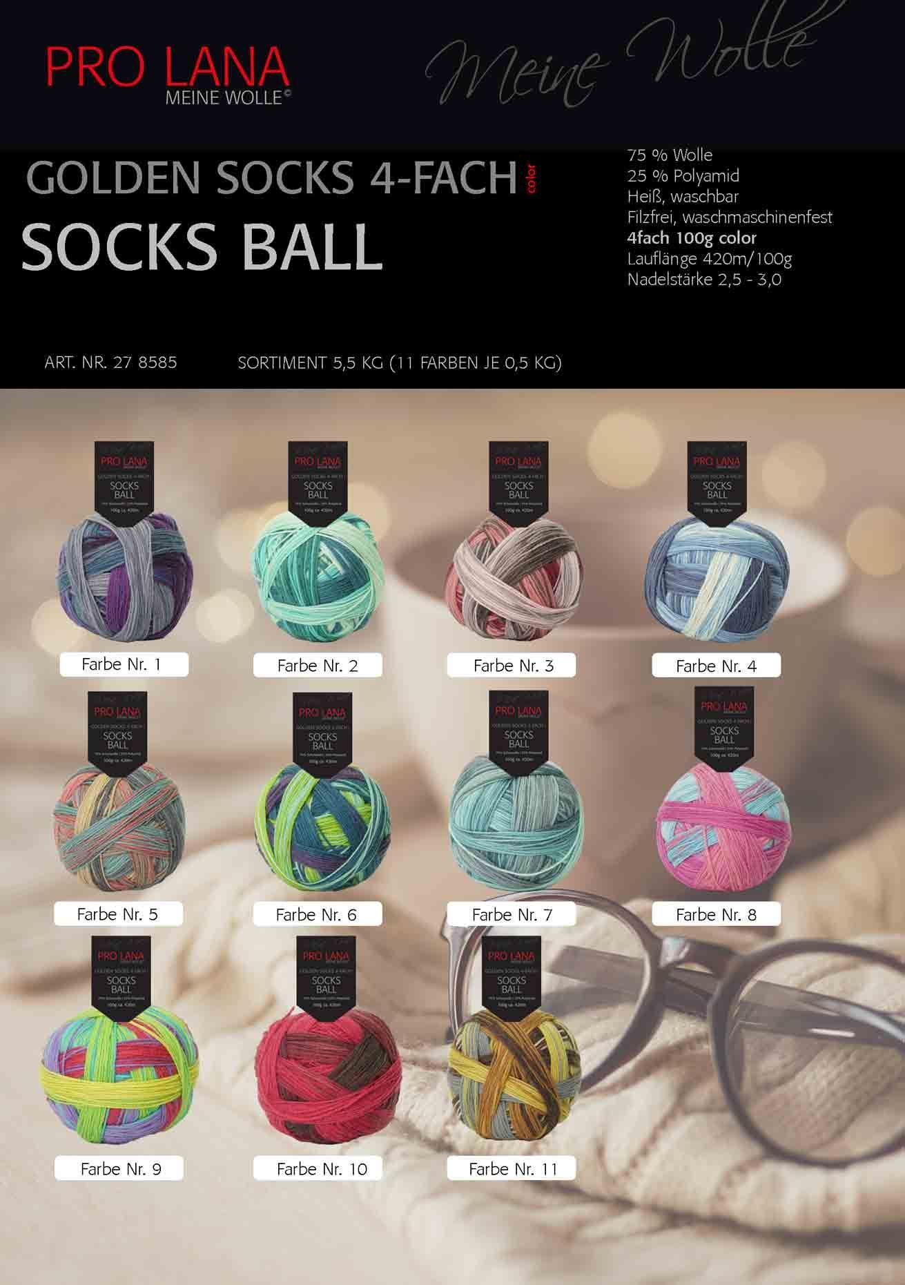 PRO LANA Golden Socks Ball, 4-fädig  75% Wolle, 25% Polyamid