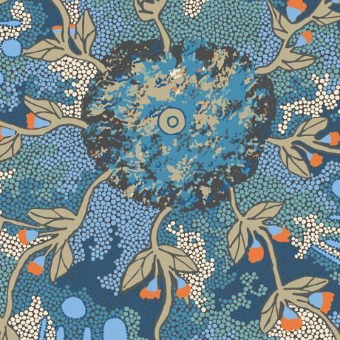 Baumwollwebware Sweet Potato Blau by M. Napanangka