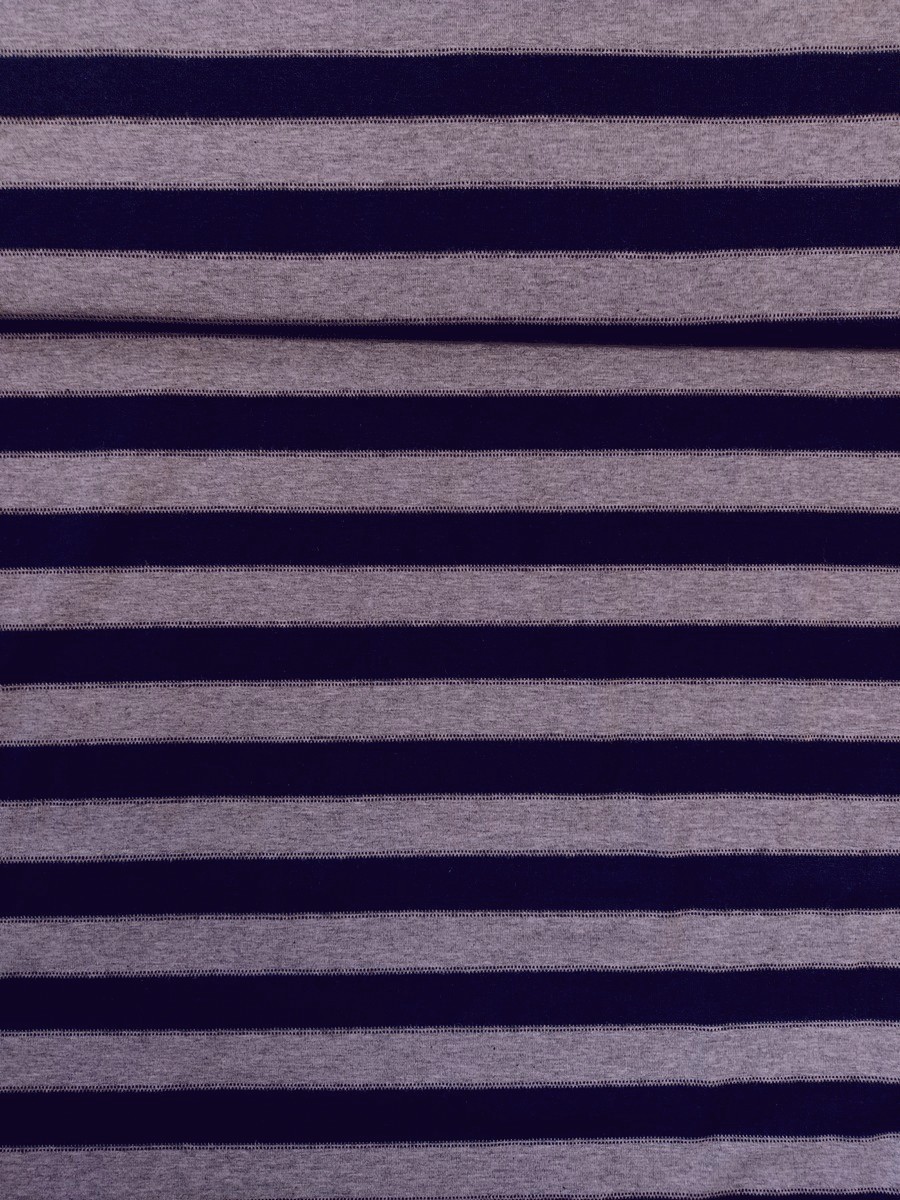 Jersey gestreift, 95% Baumwolle, 5% Elasthan Grau-Marine gestreift