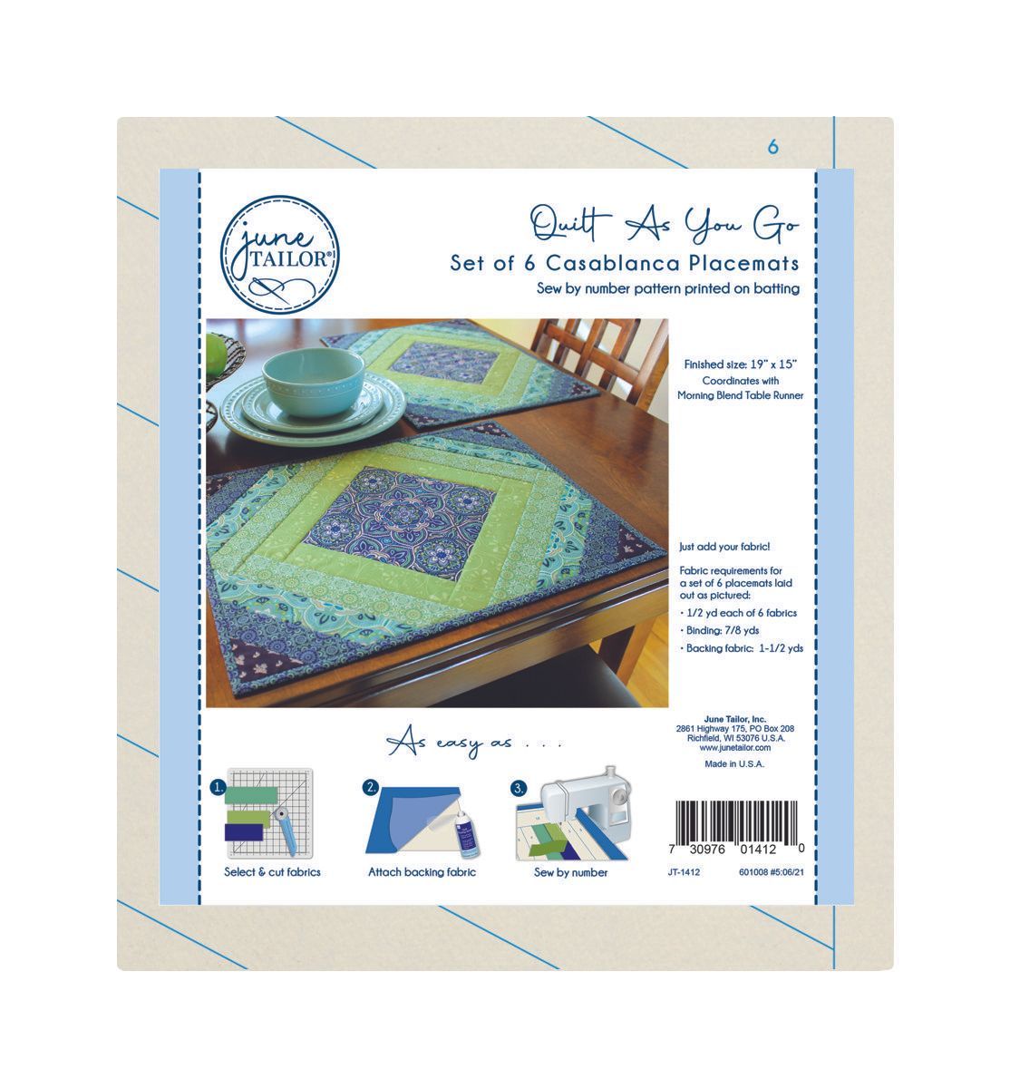 June Tailor Casablanca Tischsets 6er Pack Nähset, fertige Größen ca. 48 x 38 cm