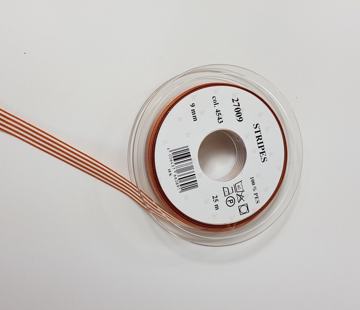 Taftband Stripes; 100% PES Farbe 4543 copper weiss gestreift