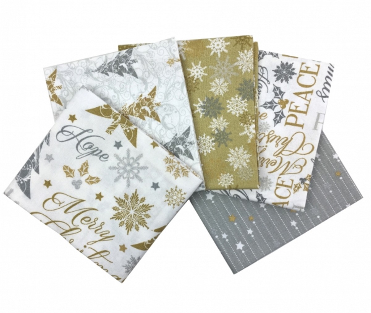 Craft Cotton Stoffpaket Gold Silver Metallic, 100% CO enthält 5 Stücke á  ca. 45 x 55 cm (18 x 22 inch) ***