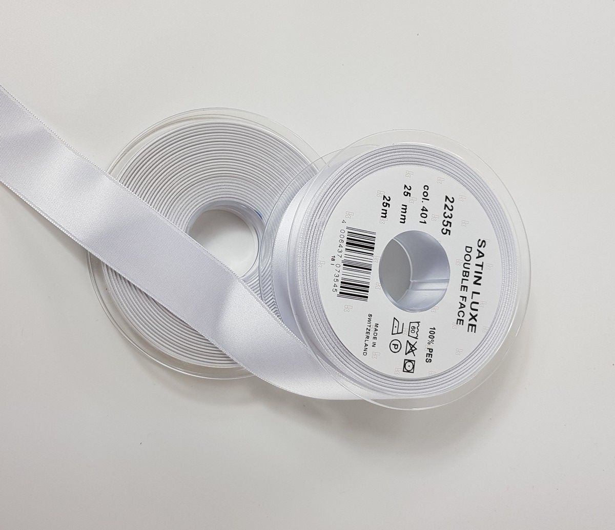 Satinband Double Face; Farbe 401 weiss 100 % PES Satinband Double Face; Farbe 401 weiss 100 % PES