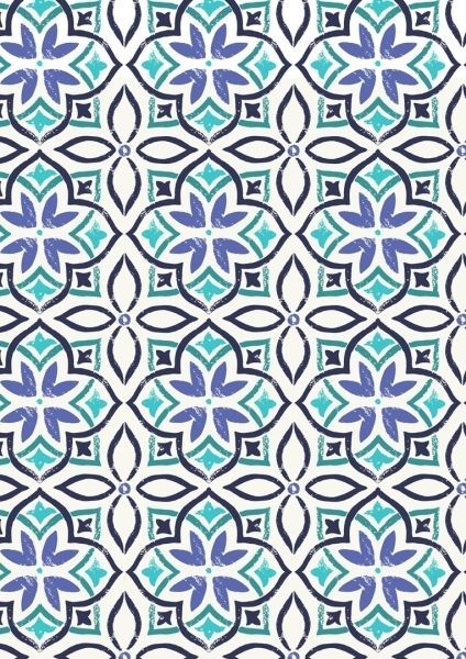 Baumwollwebware Marrakech Riad Tile Blau 