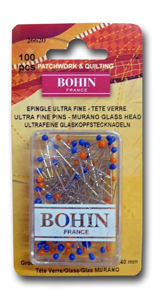 Bohin Ultrafeine Glaskopfstecknadeln aus vernickeltem Stahl,  Inhalt 100 Stück 
