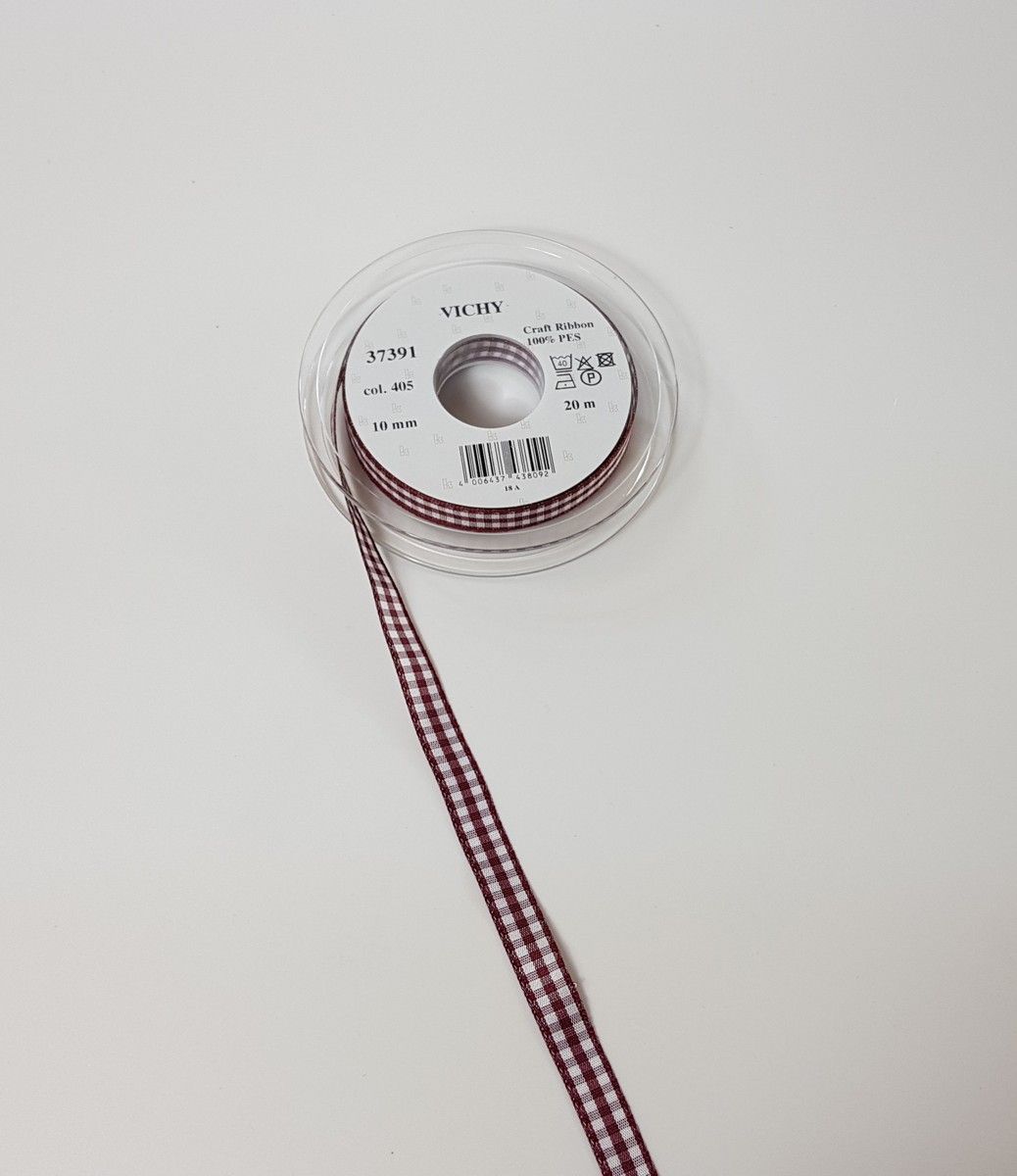 Taftband Vichy; 100% PES Farbe 405 dark ruby weiss kariert