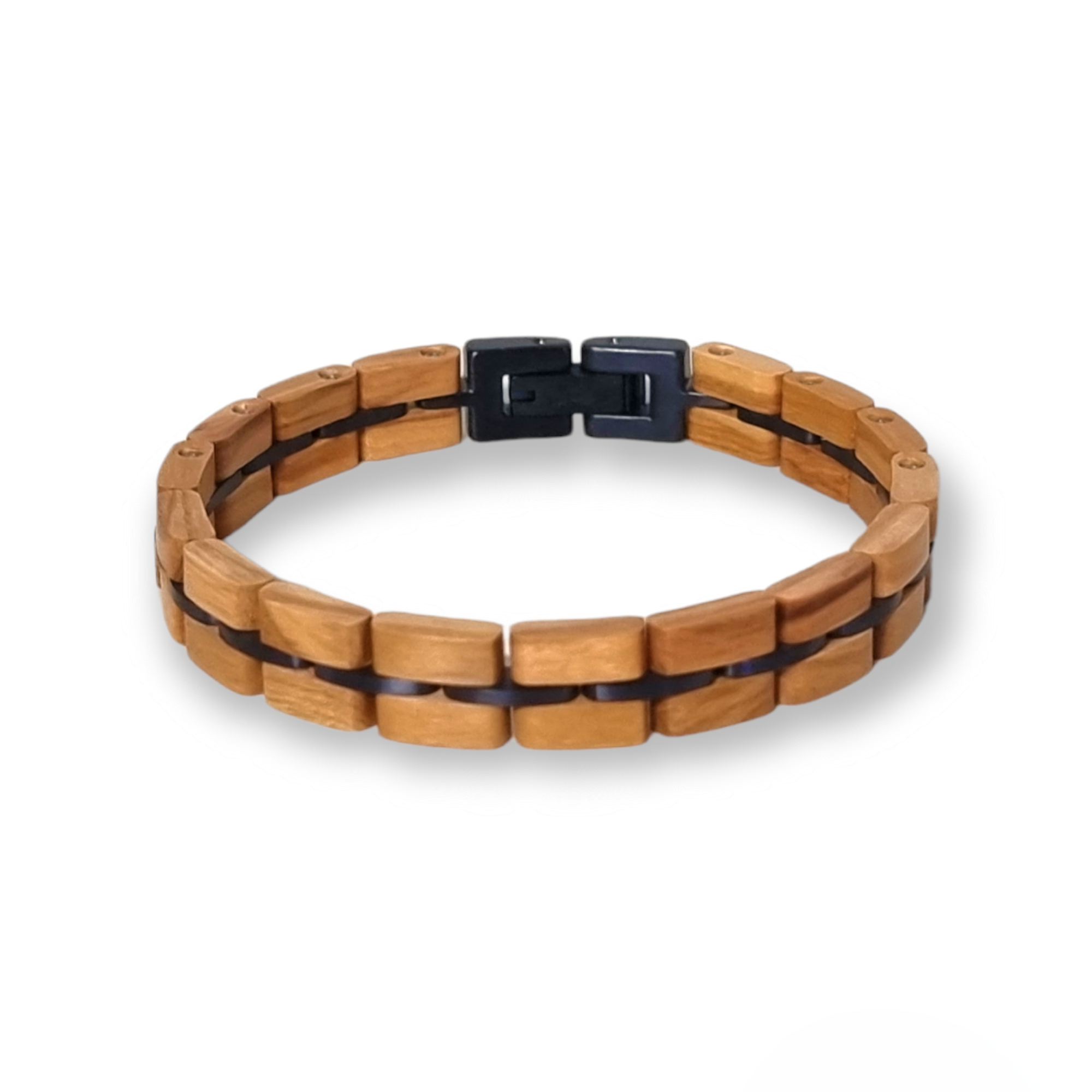 Armband YLVA - blauer Edelstahl mit Olivenholz