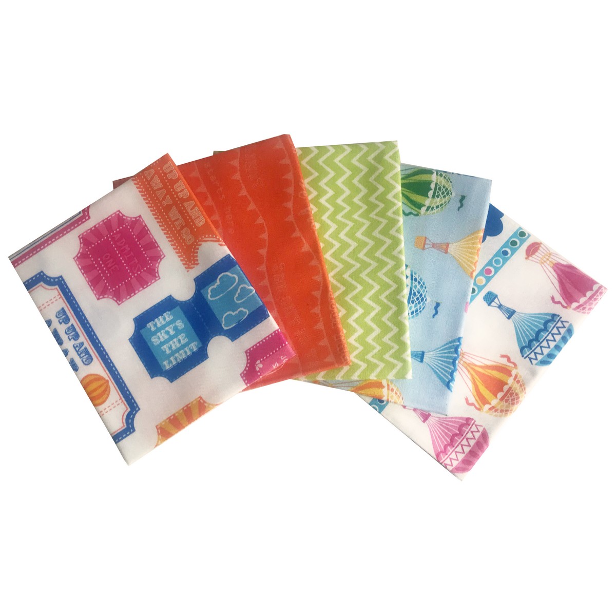 Fat Quarter Stoffpaket Hot Air Ballons white 100% CO, 5 Stücke á  45 x 55 cm (18 x 22 inch)