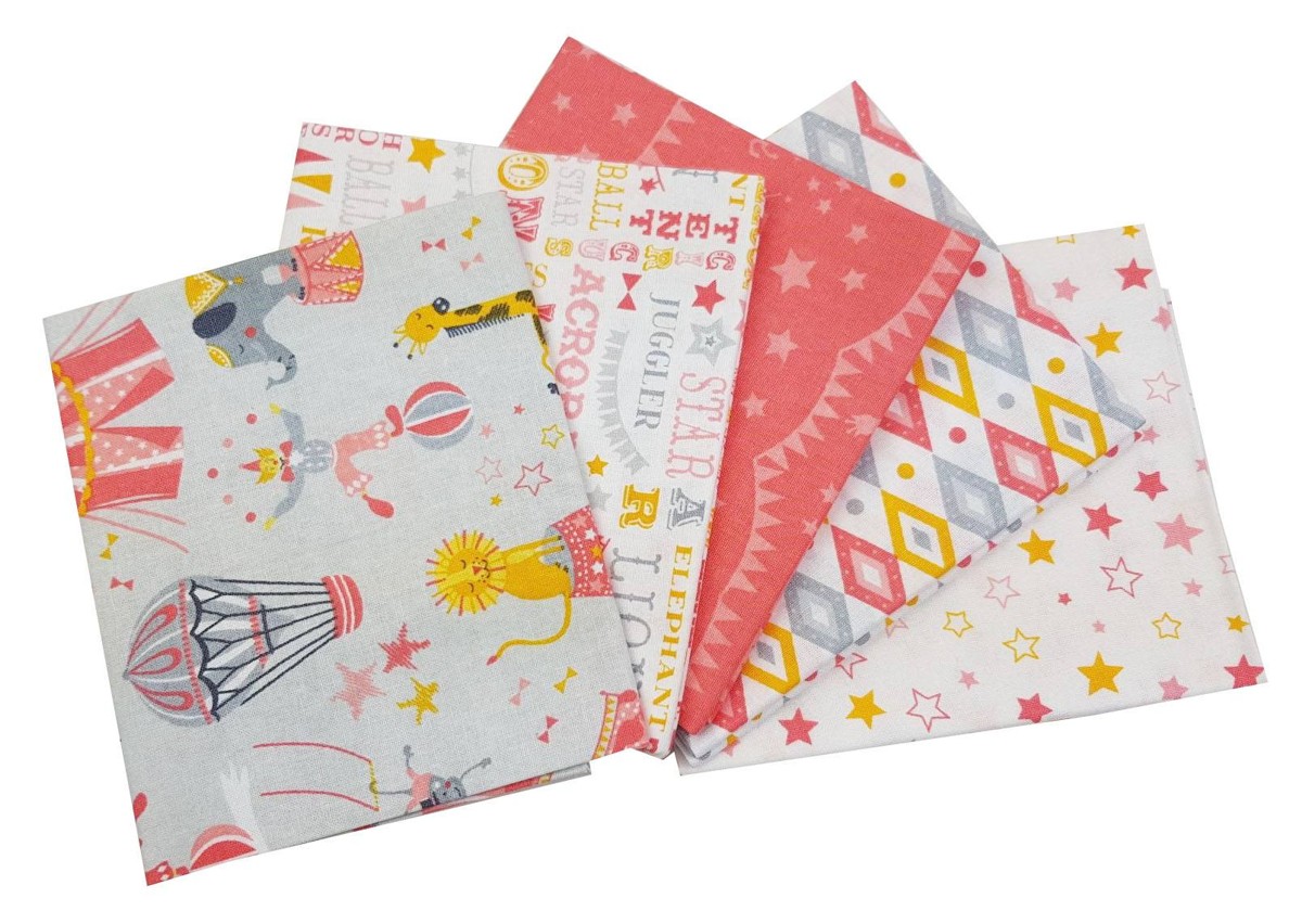Fat Quarter Stoffpaket Carnival Circus Coral, 100% CO 5 Stücke á  45 x 55 cm (18 x 22 inch)