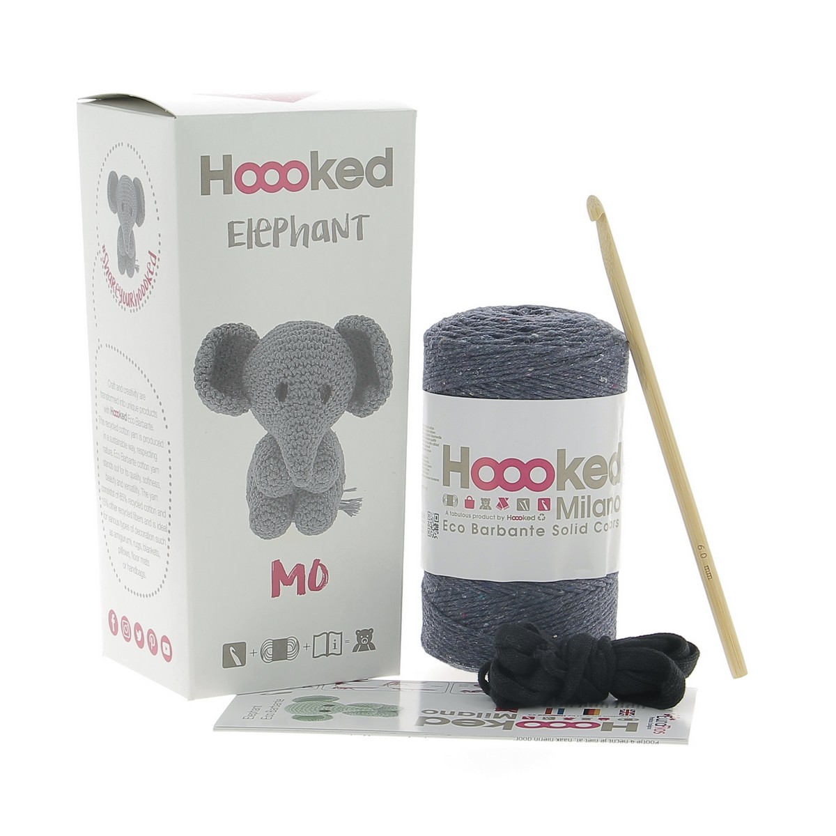 Hoooked Eco Barbante Kit, Elefant Mo, 100% recyceltes Garn Amigurumi Komplettset mit Wolle, Häkelnadel und Anleitung