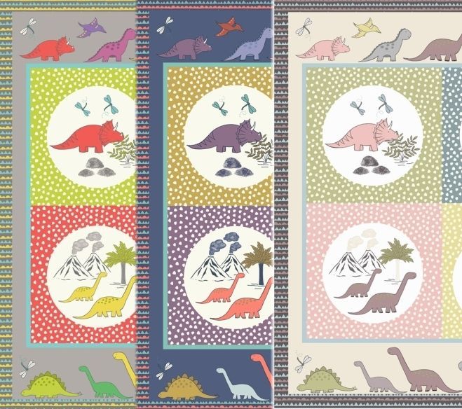 Baumwollwebware Jurassic Coast Dino Panel verschiedene Farben Baumwollwebware Jurassic Coast Dino Panel verschiedene Farben