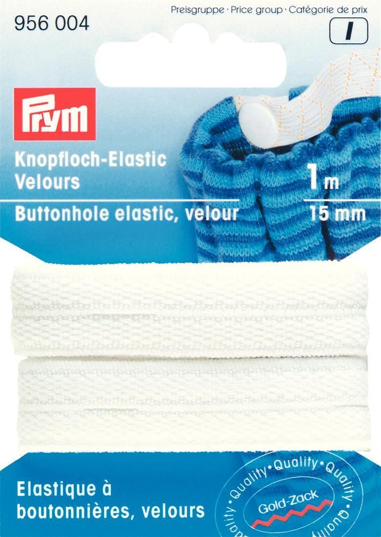 Knopfloch-Elastic Veloursband 15 mm weiß 