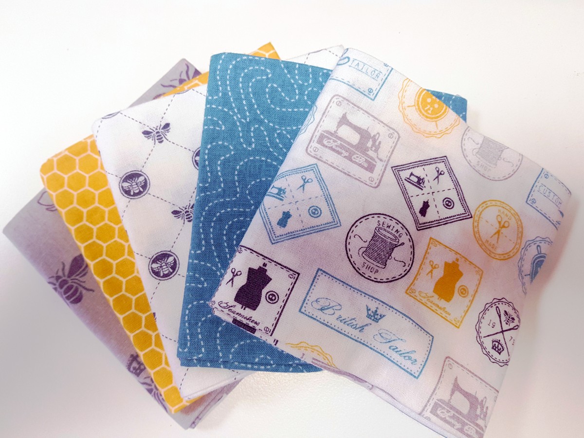 Fat Quarter Stoffpaket Sew Bumble Bee White, 100% CO 5 Stücke á  45 x 55 cm (18 x 22 inch)***