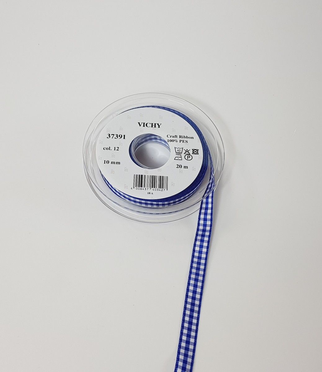 Taftband Vichy; 100% PES Farbe 12 deep blue weiss kariert