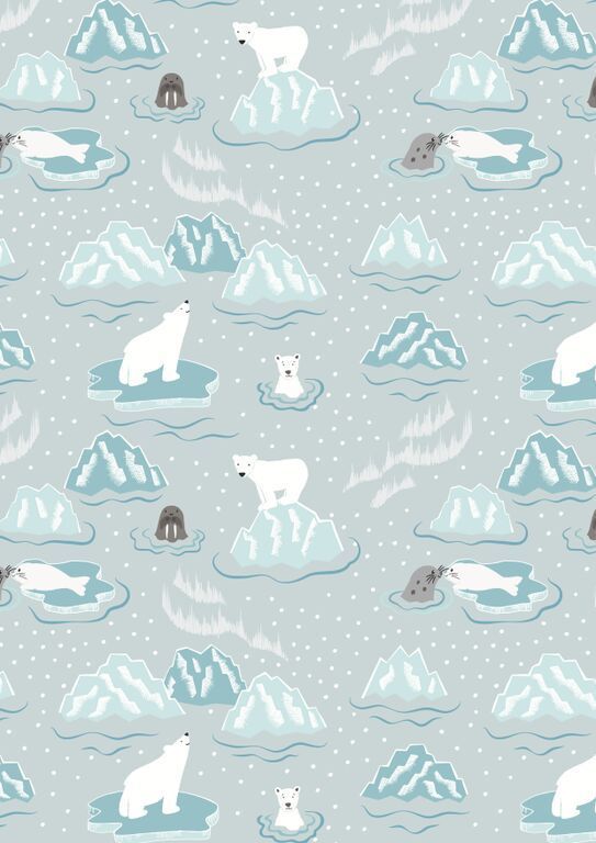 Baumwollwebware Northern Lights Walrus & Friends Icy Blue