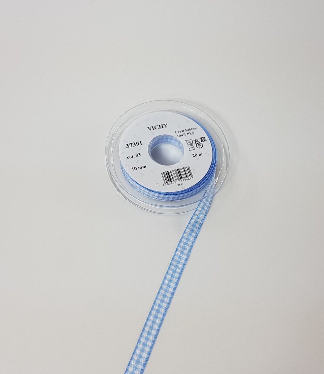 Taftband Vichy; 100% PES Farbe 3 ciel weiss kariert