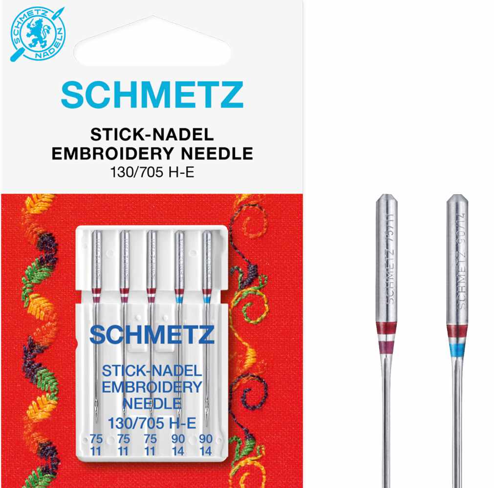 Nähmaschinen-Nadel Schmetz Stick-Nadel 130/705 H-E 75/11 + 90/14 (3 und 2 Stück)