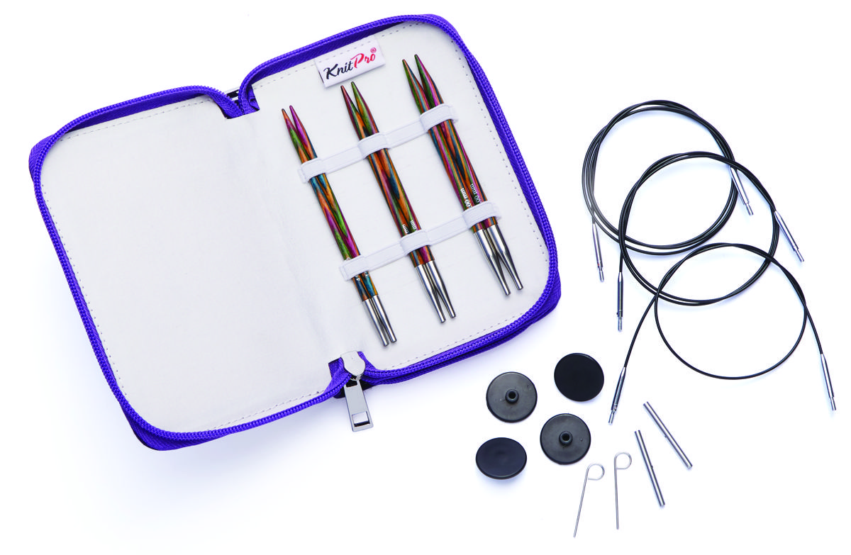 KnitPro Nadelspitzenset Symfonie Holz in lila Stofftasche