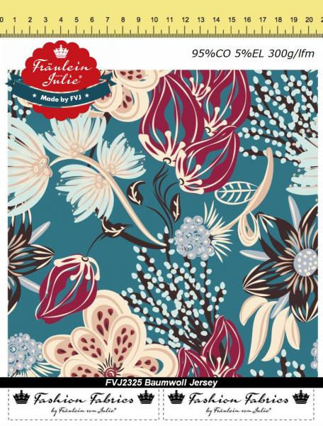 Jersey große Blüten , 95% Baumwolle, 5% Elasthan, Öko-Tex ca. 1,45m breit (57 inch) 