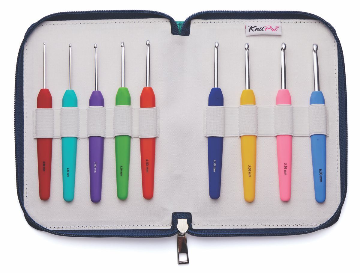 KnitPro Häkelnadel Set Silver Waves mit Softgriff, aus Aluminium 