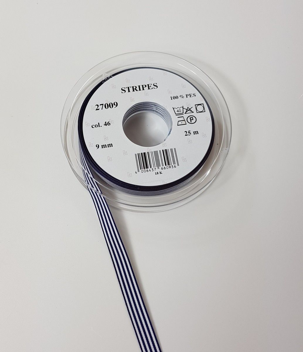 Taftband Stripes; 100% PES Farbe 46 dark navy weiss gestreift